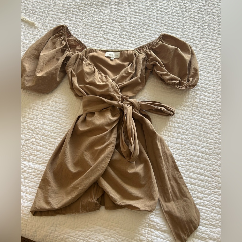 Sweet Lemon Light Brown Wrap Dress